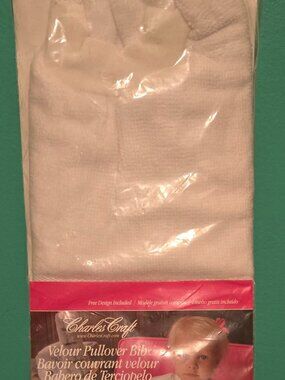 Charles Craft Velour Toddler Pullover Bib 14 Stitch Count 12"X19.5"- White NIP